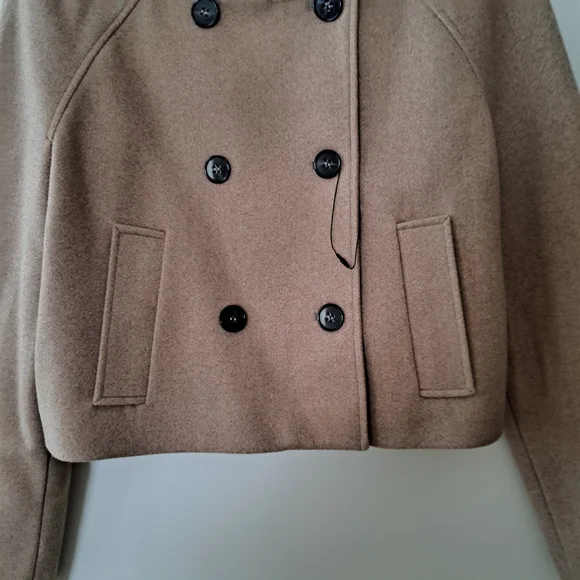Zara Women's Camel Double-Breasted Pea Coat - Picture 2 of 7